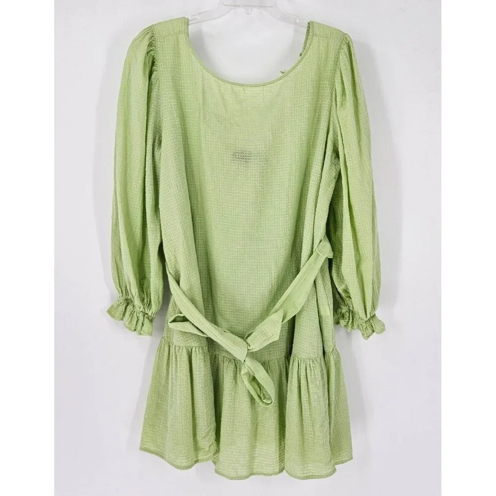Eloquii Womens Sz 18 Lime Green Mini Dress Textured Front Tie Ruffle Hem